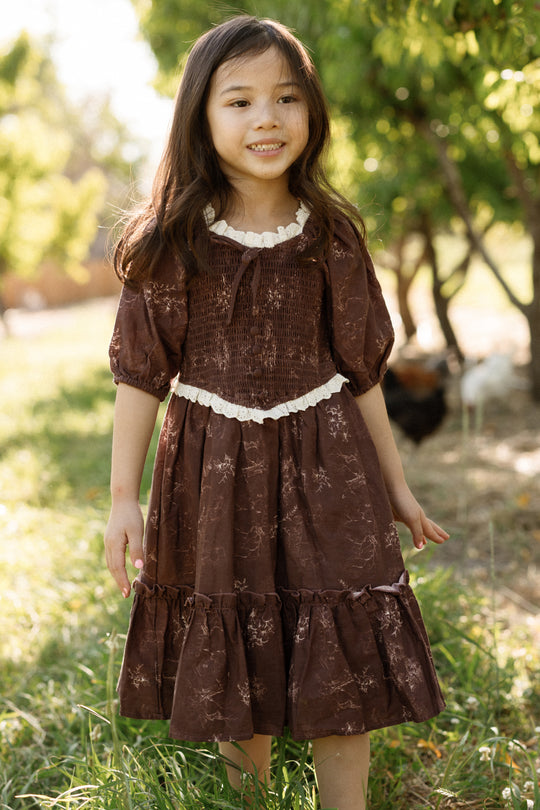 brown toile dress Mini Asha in Warm Cocoa Valencia 6/7 3 14.75in maxi ruffle dress Purchase Type:Rent Wide-Leg Cargo Trouser in Alterra