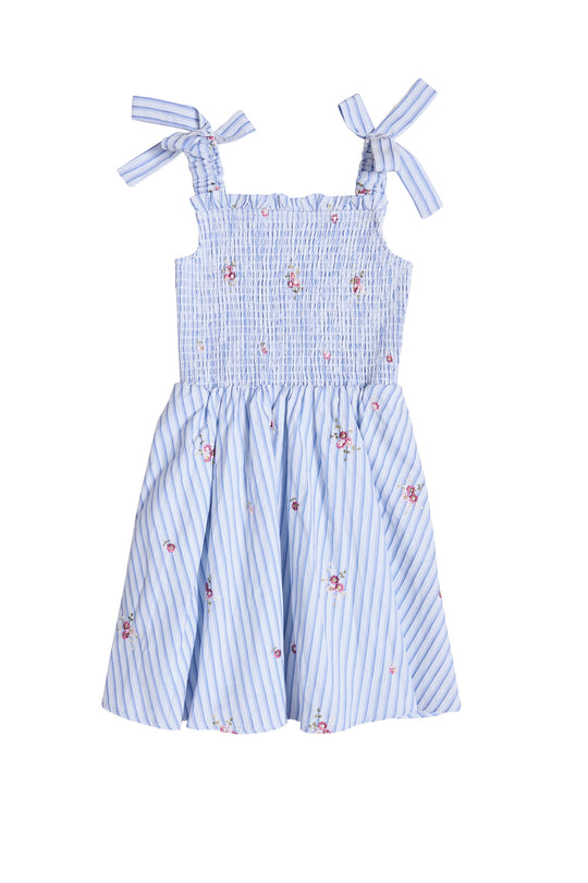 Mini Bluebell Dress in Blue & White Stripes
