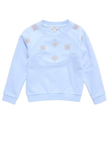 blue sweatshirt against a white background