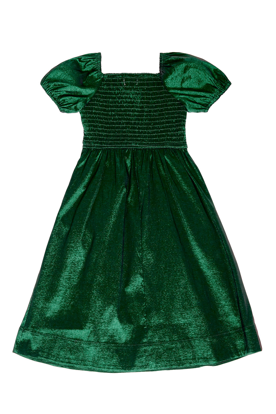Green velvet dress with short sleeves on a white background
