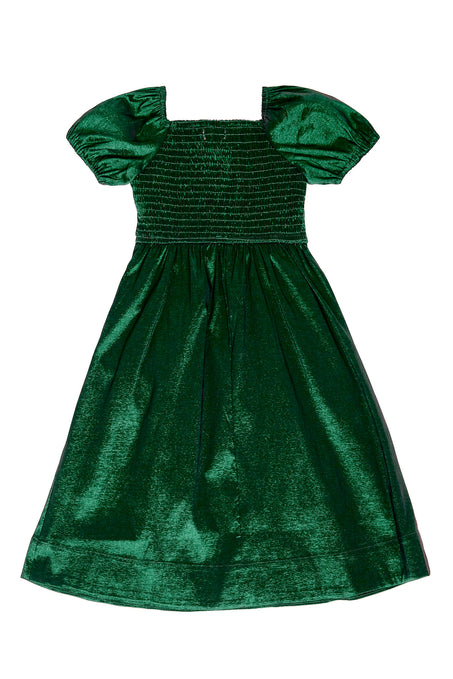 Green velvet dress with short sleeves on a white background