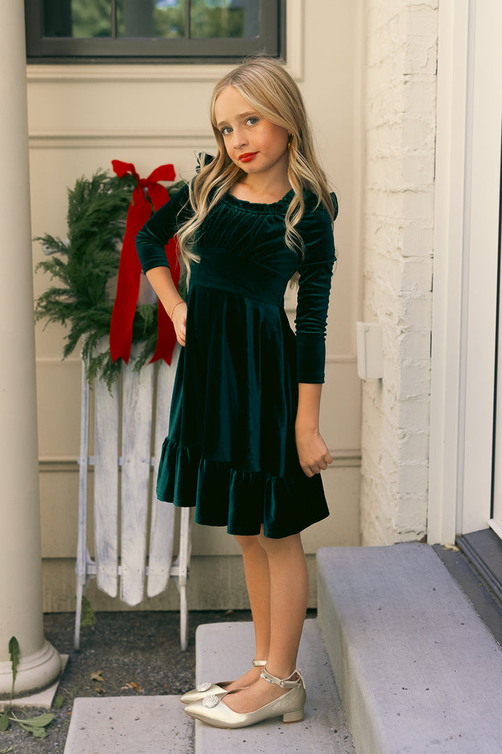 Mini Cleopatra Dress in Emerald Velvet