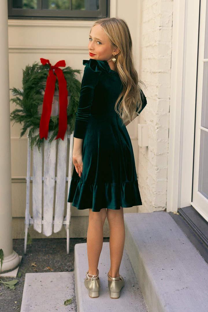 Mini Cleopatra Dress in Emerald Velvet