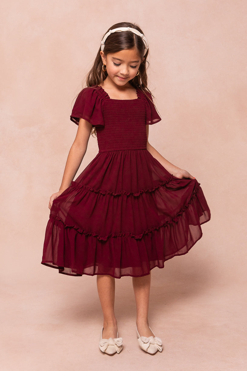 Mini Ellie Dress in Wine Chiffon