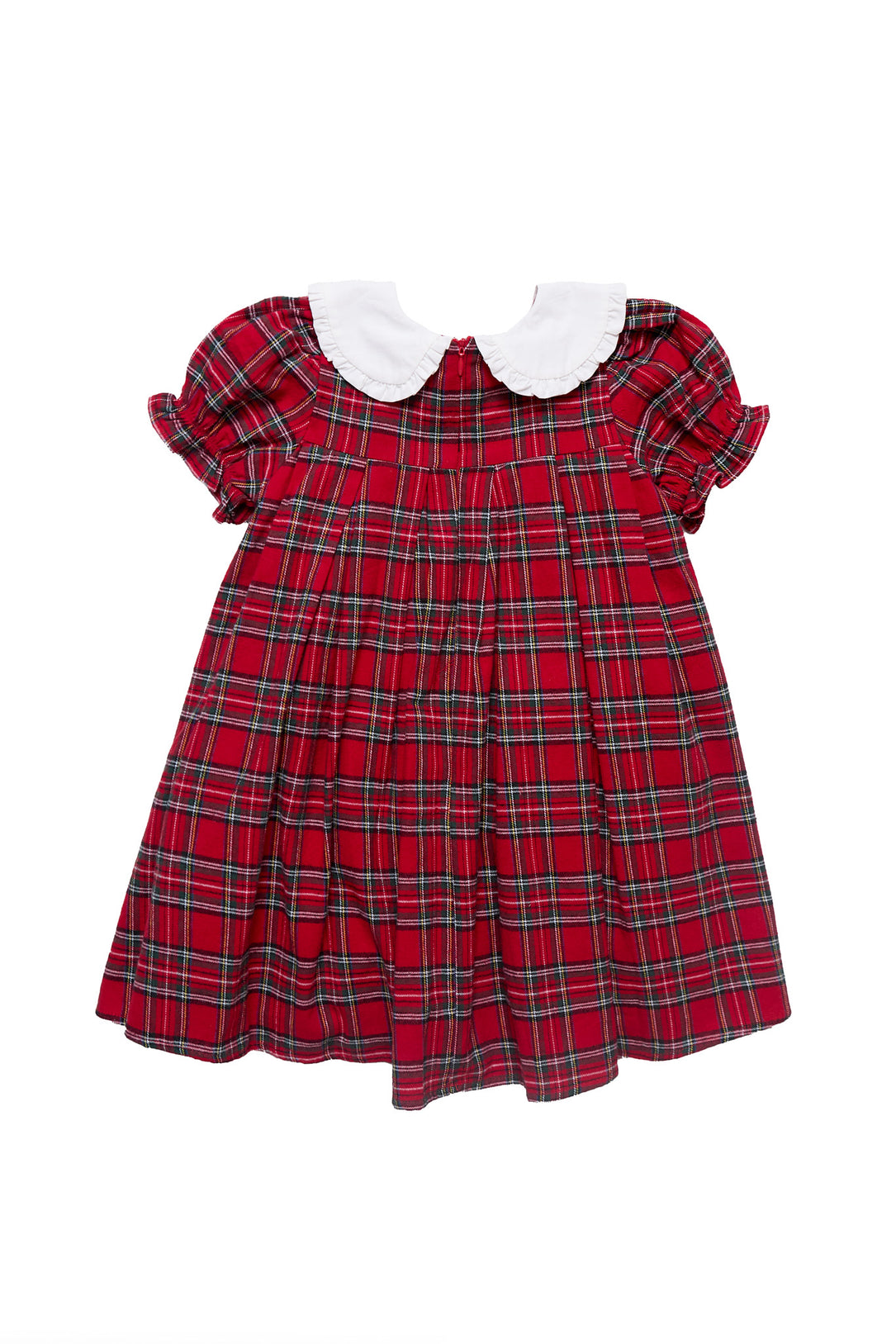 Red plaid dress with white collar on a white background