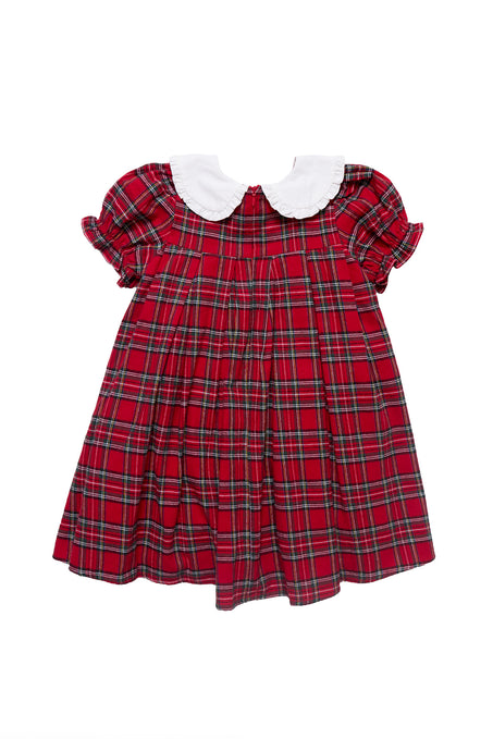 Red plaid dress with white collar on a white background