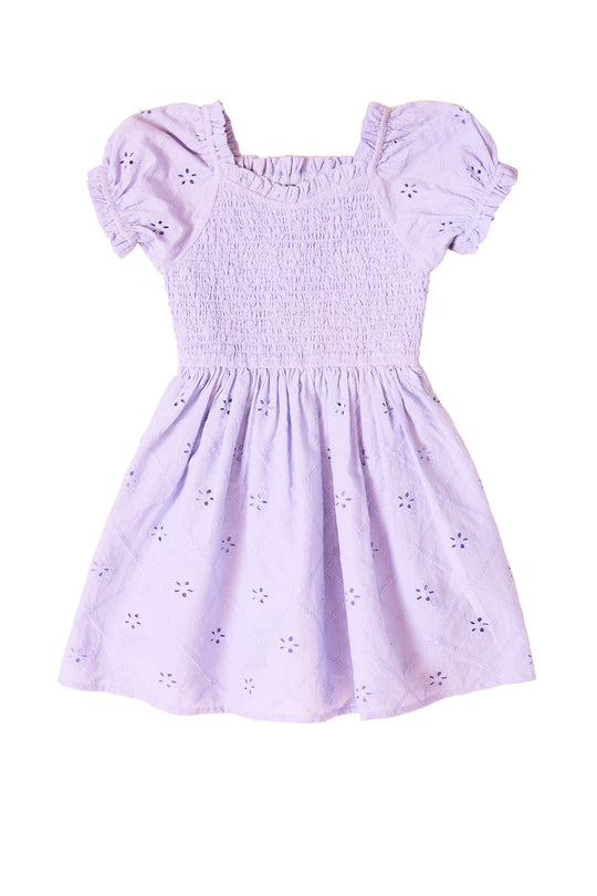 the front of a purple dress against a white background