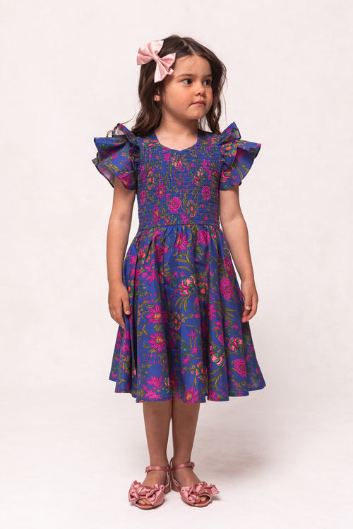 Mini Hattie Dress in Blue Multicolor Floral