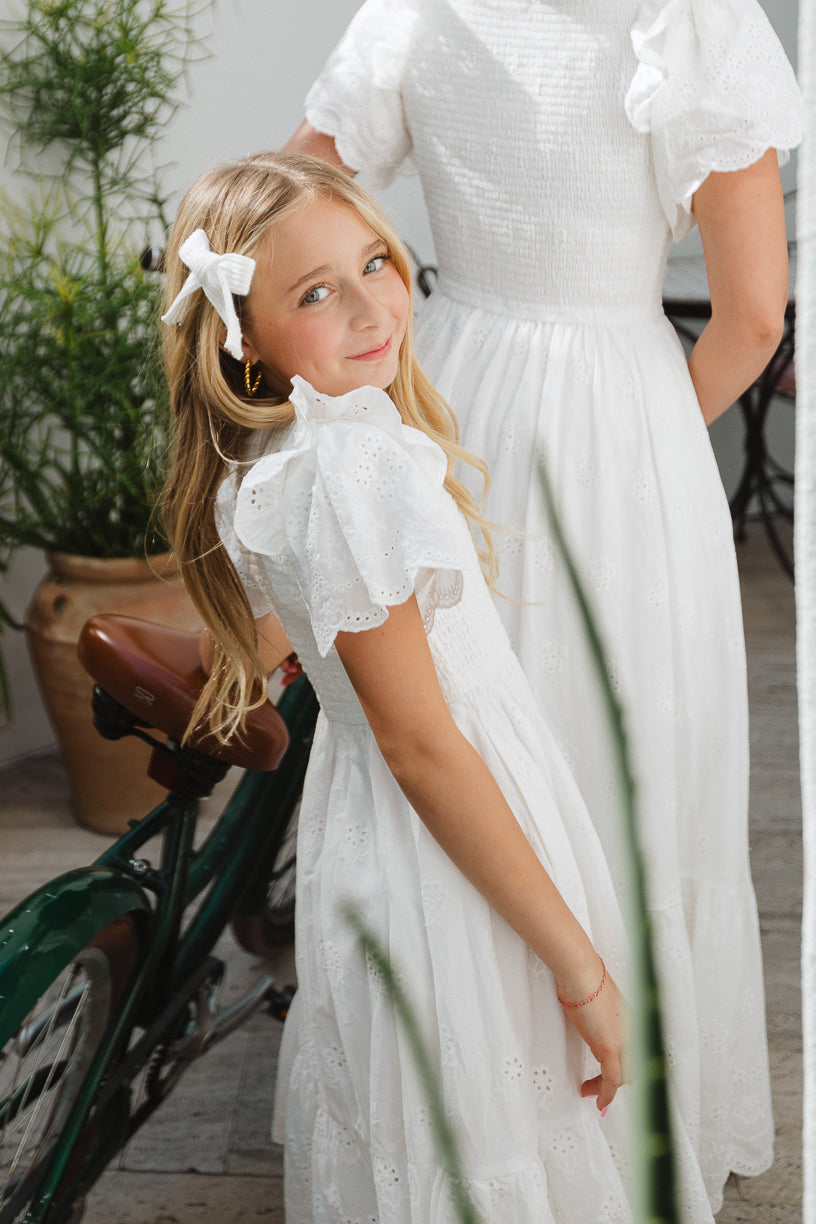 Mini Janie Dress in White Eyelet