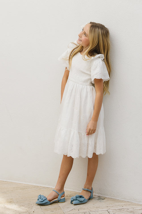 Mini Janie Dress in White Eyelet