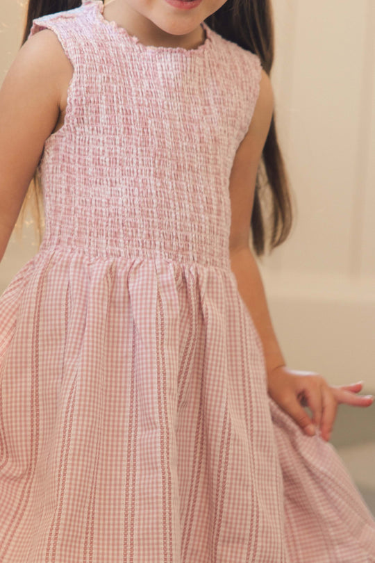 Mini Karla Dress in Pink Striped Gingham