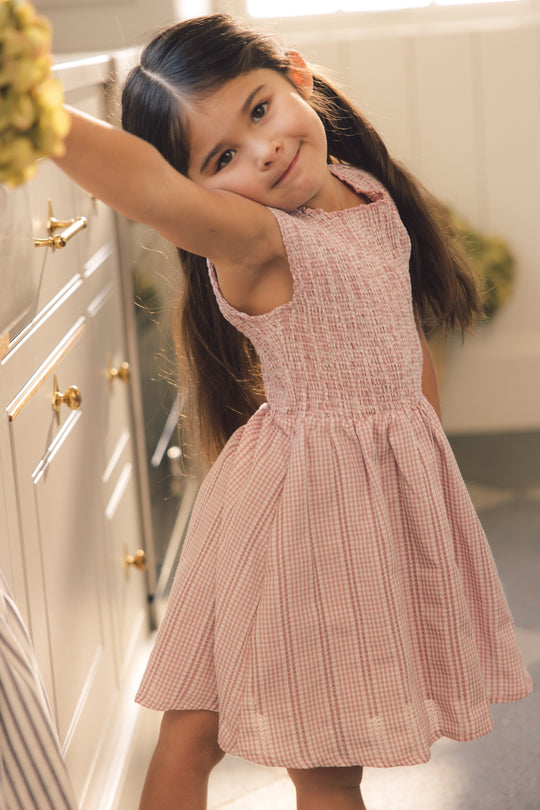 Mini Karla Dress in Pink Striped Gingham