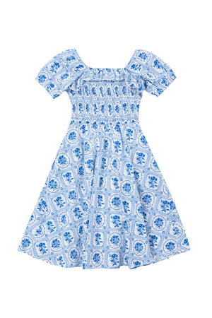 Mini Mae Dress in Blue Floral Stamp