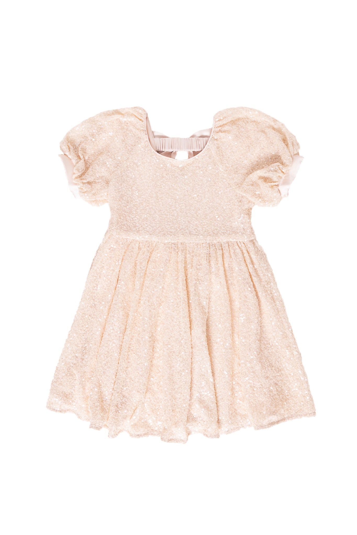 cream sequin dress against a white background