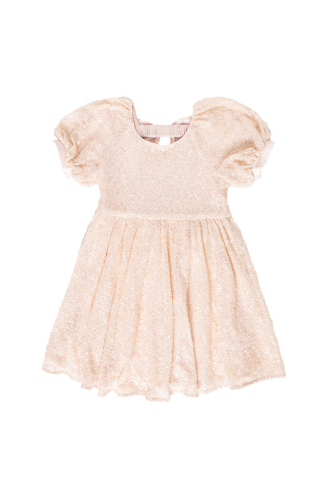 cream sequin dress against a white background