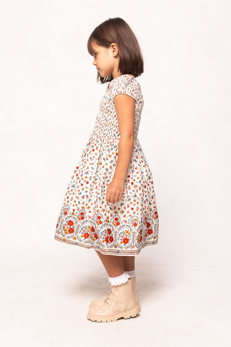 Mini Marlow Cap Sleeve Dress in Cream Ditsy Floral