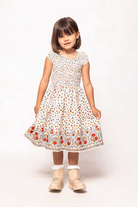 Mini Marlow Cap Sleeve Dress in Cream Ditsy Floral