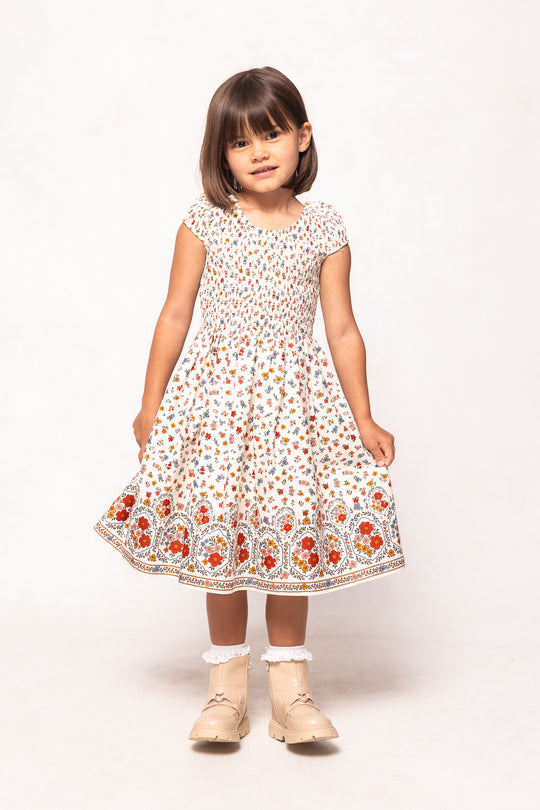 Mini Marlow Cap Sleeve Dress in Cream Ditsy Floral