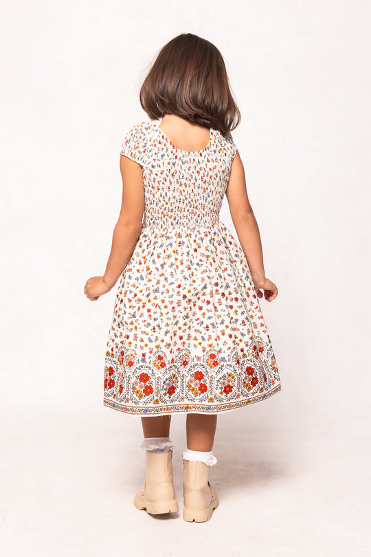 Mini Marlow Cap Sleeve Dress in Cream Ditsy Floral