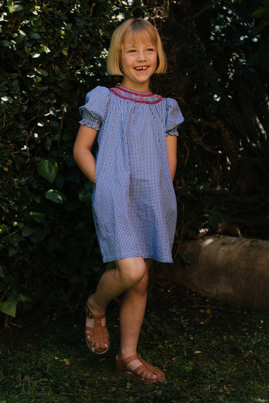 Mini Martha Dress in Blue Gingham