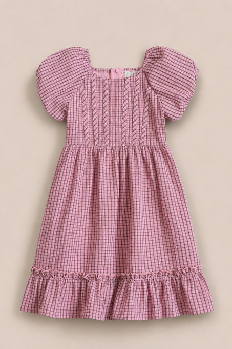 Mini Monica Dress in Pink & Brown Gingham