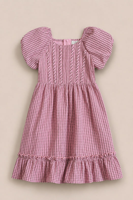 Mini Monica Dress in Pink & Brown Gingham