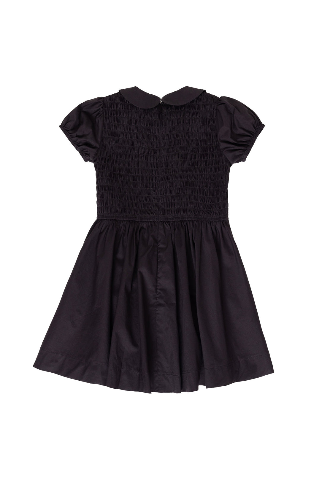 the back of a black dress against a white background