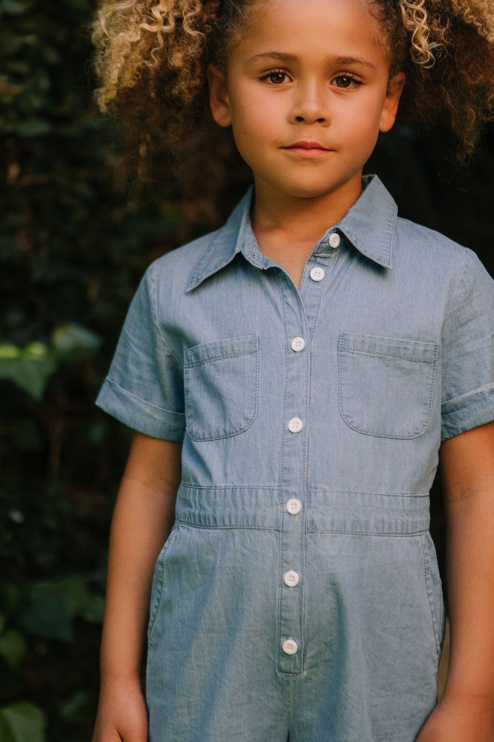 Mini Natalia Romper in Chambray