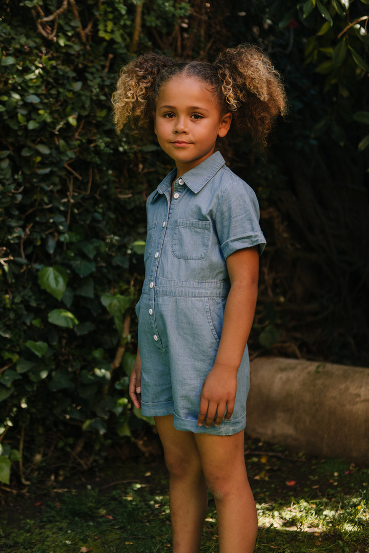 Mini Natalia Romper in Chambray