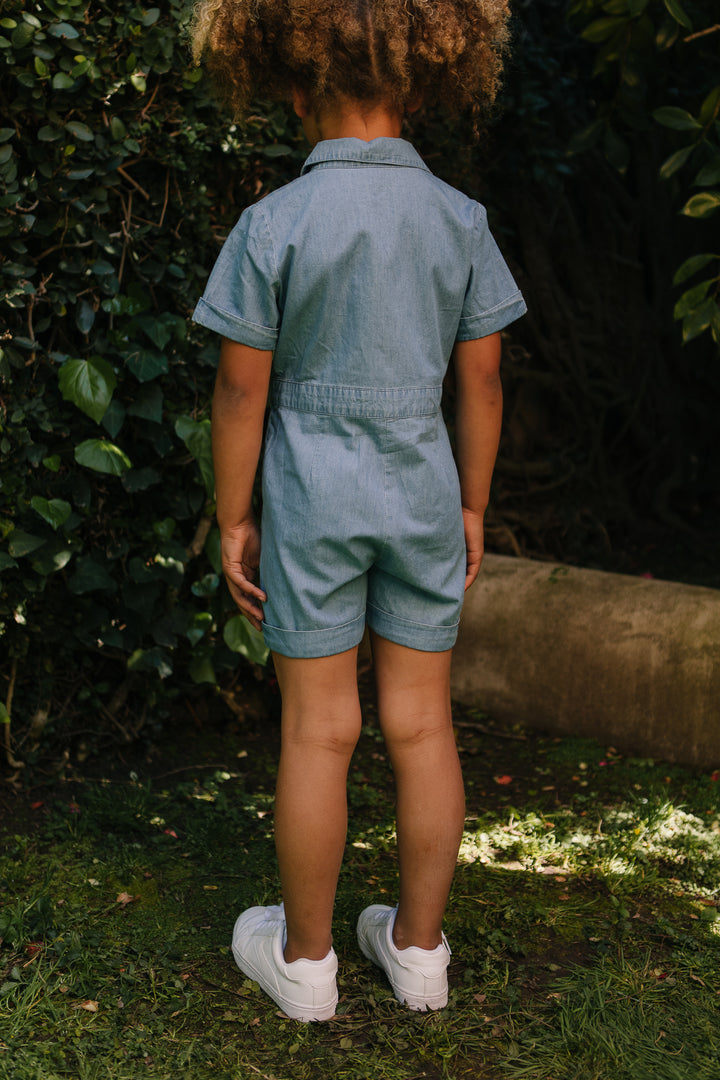 Mini Natalia Romper in Chambray