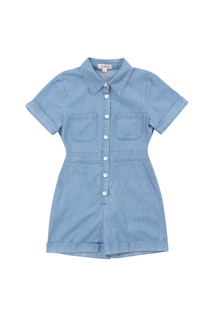 Mini Natalia Romper in Chambray
