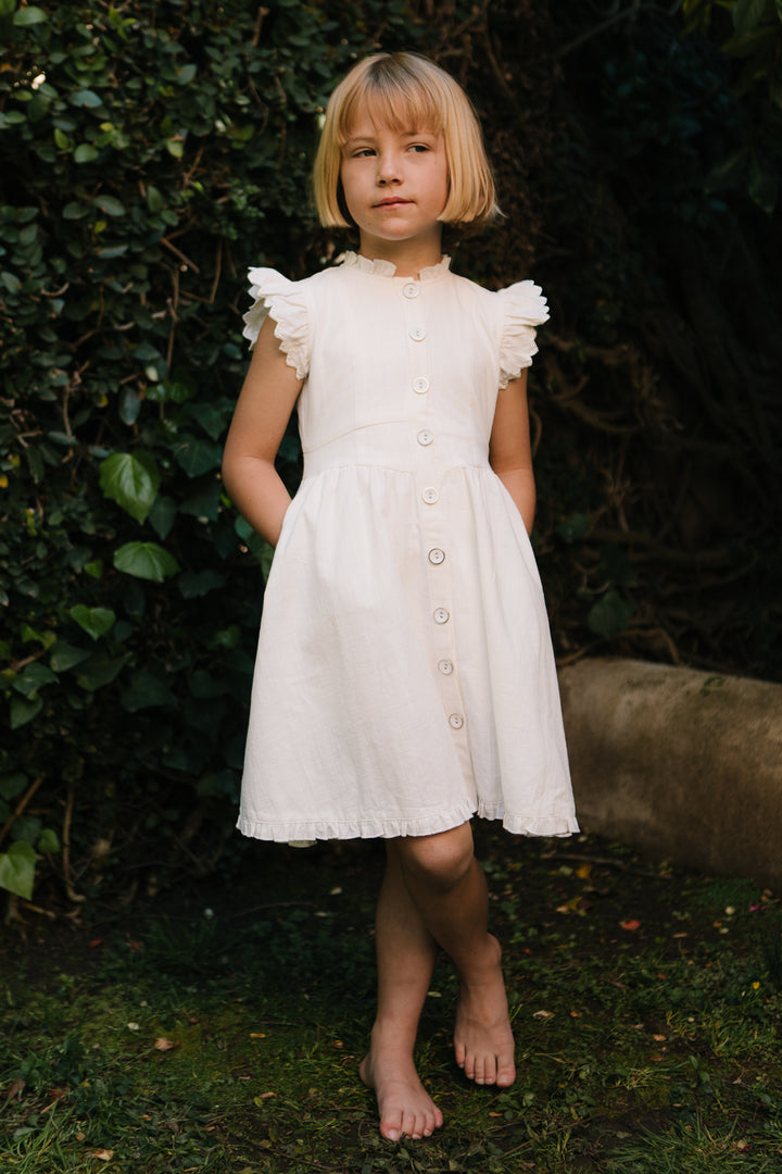 Mini Nelly Dress in White Denim