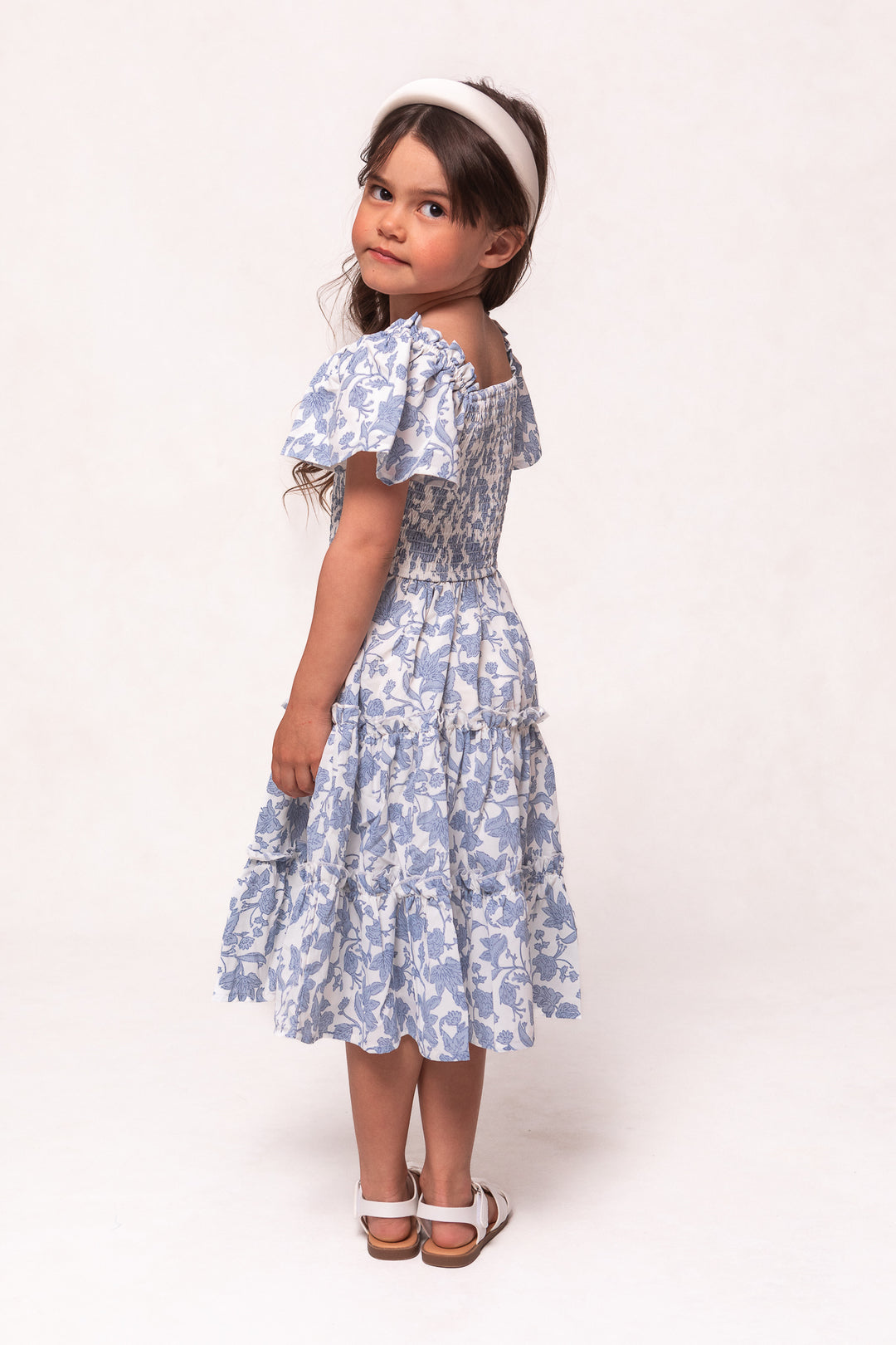 Mini Ophelia Dress in Blue Floral Toile