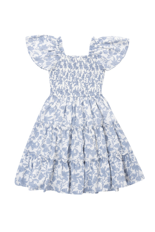 Mini Ophelia Dress in Blue Floral Toile