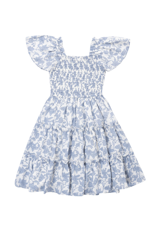 Mini Ophelia Dress in Blue Floral Toile