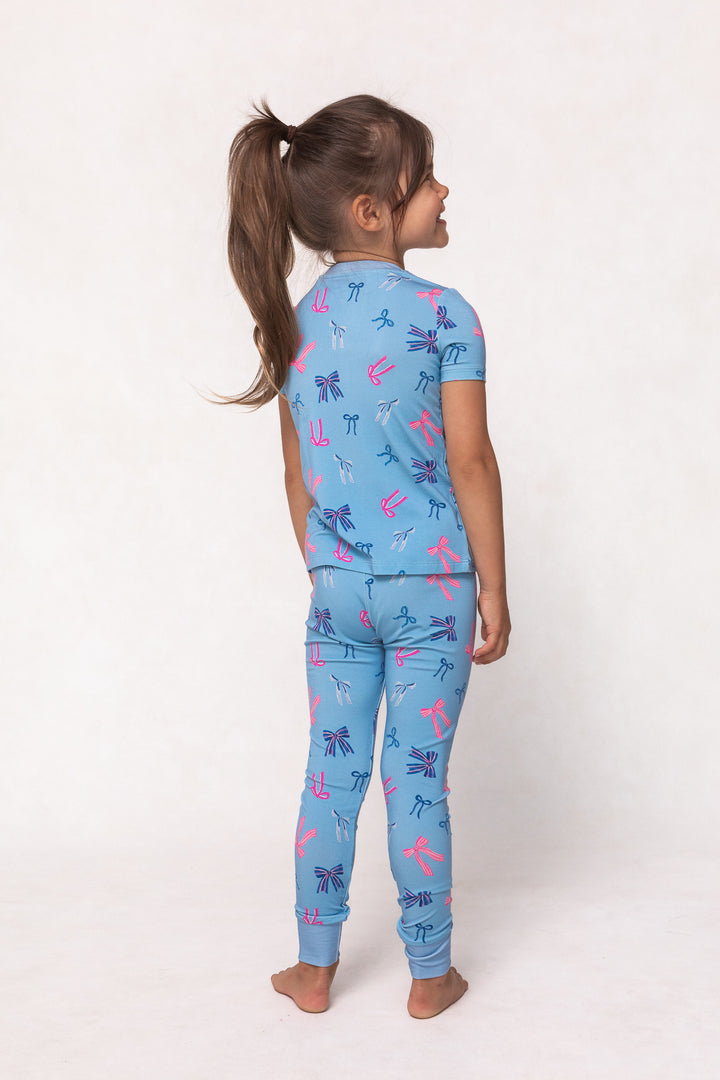 Mini Ozzy Pajama Set in Blue Bows