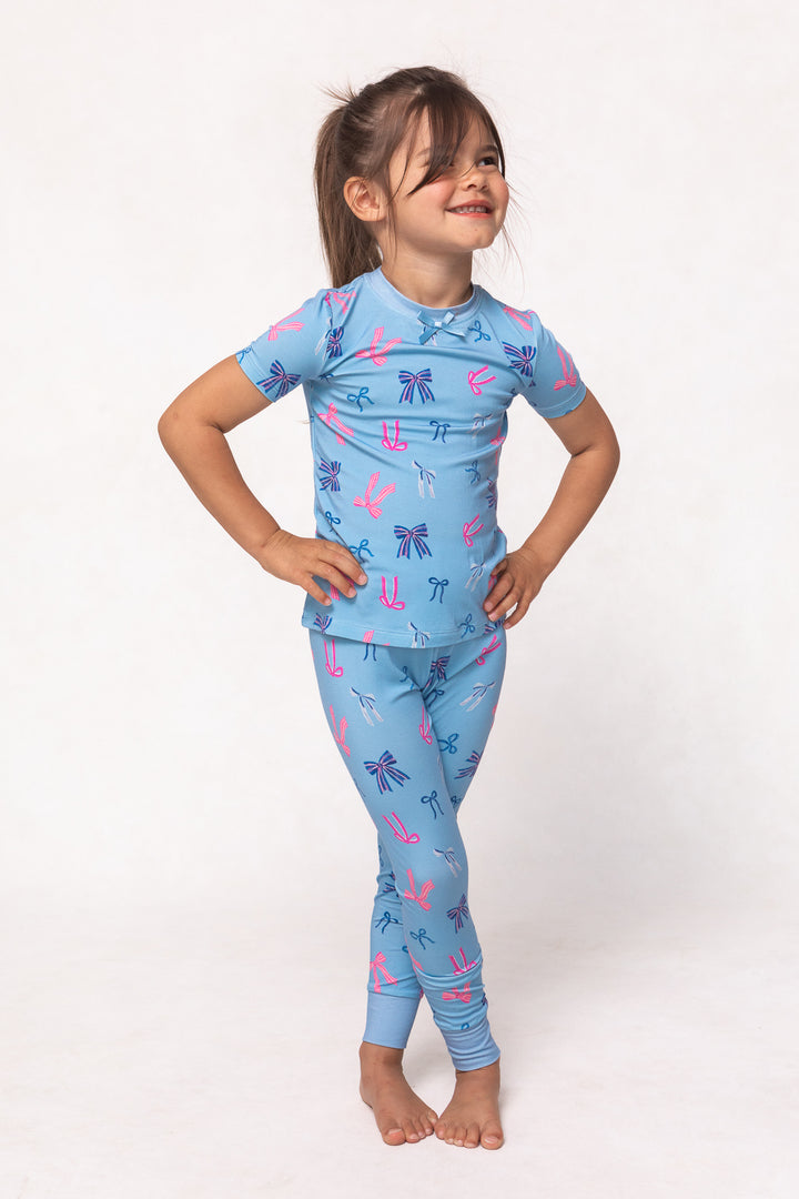 Mini Ozzy Pajama Set in Blue Bows