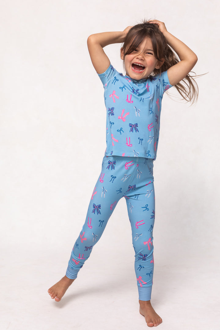 Mini Ozzy Pajama Set in Blue Bows