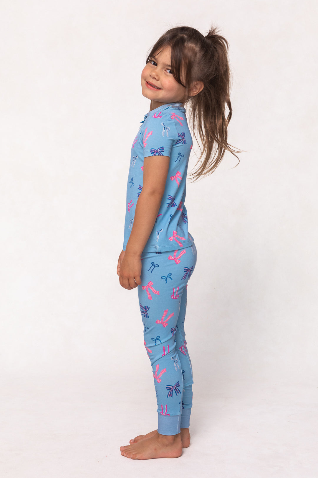 Mini Ozzy Pajama Set in Blue Bows