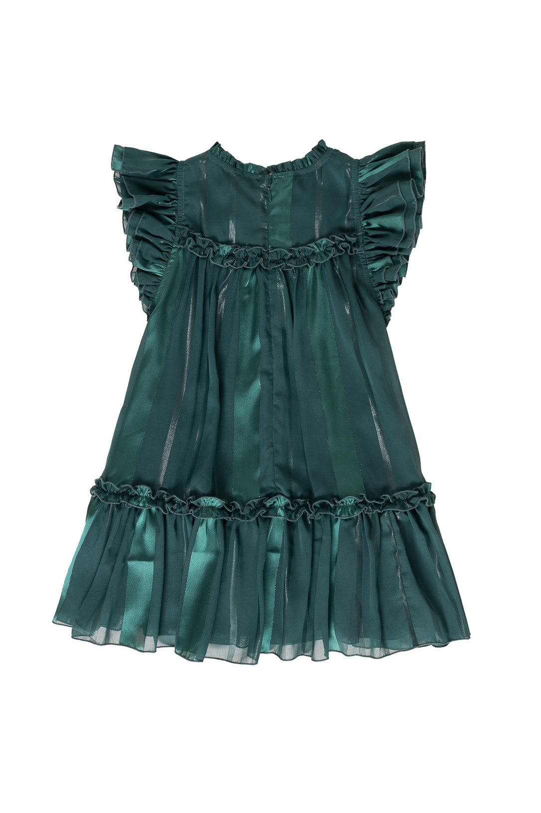 back of a green dress against a white background