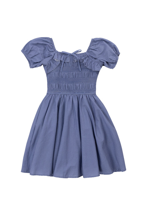 Mini Rae Dress in Blue Polka Dot