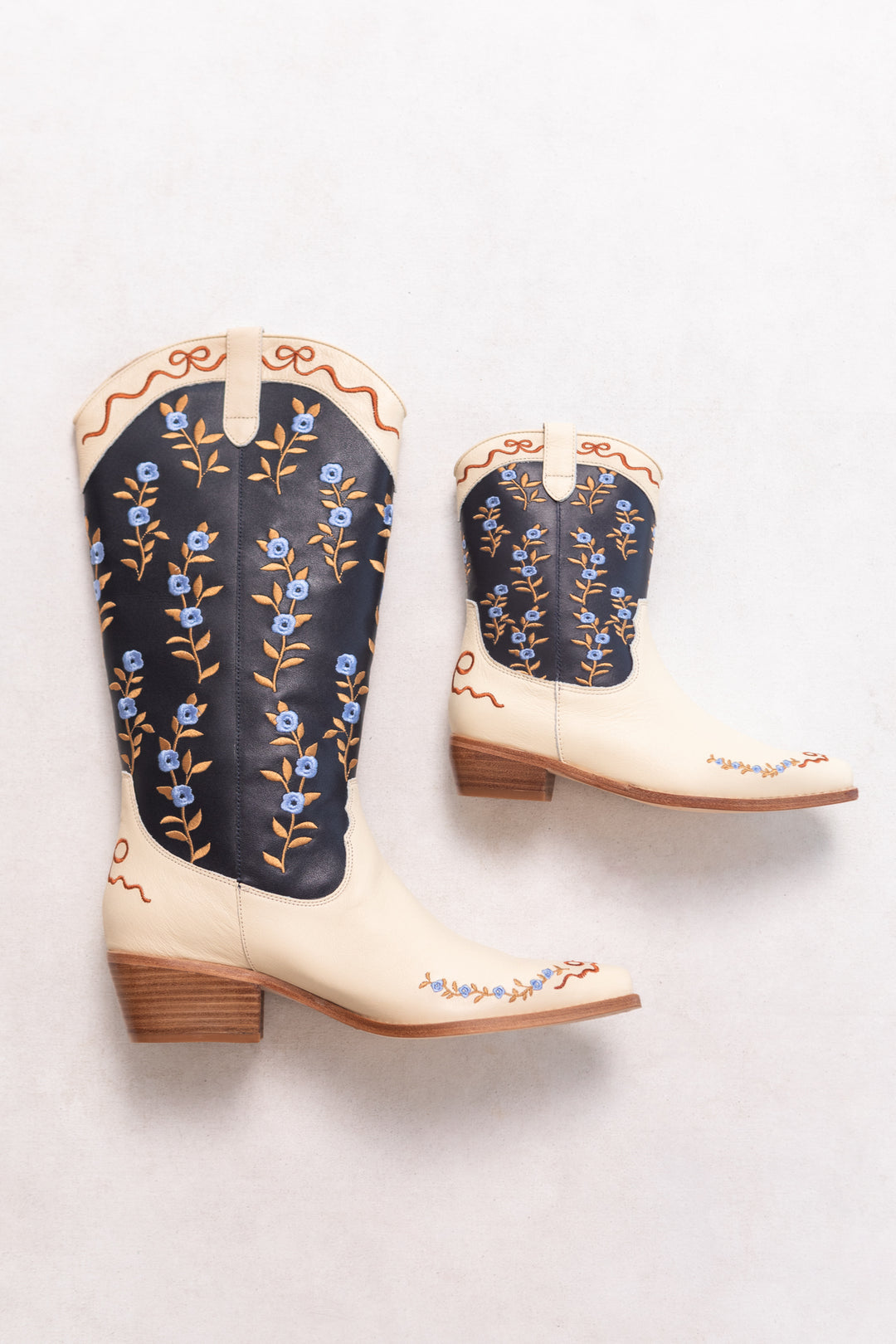 Mini Rosemary Cowgirl Boots in Cream & Navy