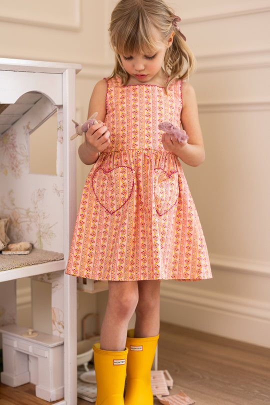 Mini Rue Play Dress in Handpainted Flora Stripe