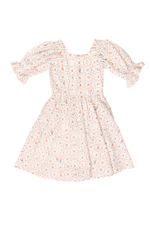 Floral dress with short sleeves on a white background