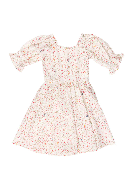 Floral dress with short sleeves on a white background