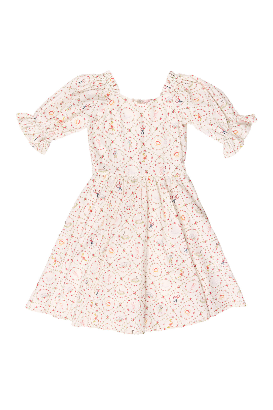Floral dress with ruffled sleeves on a white background