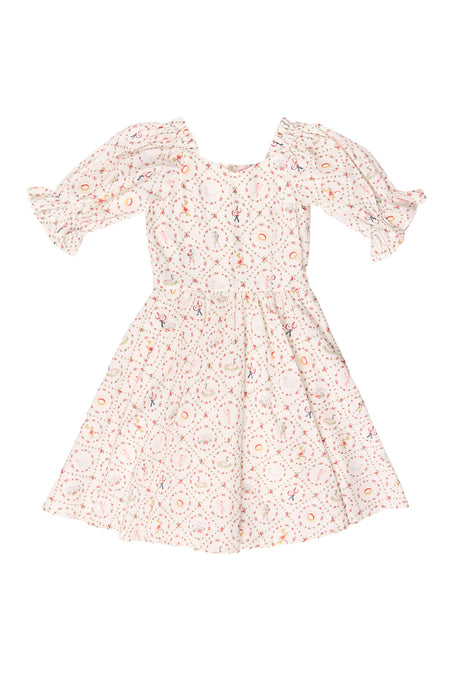 Floral dress with ruffled sleeves on a white background