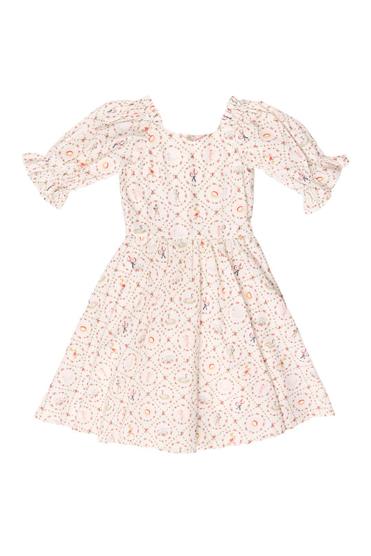 Floral dress with ruffled sleeves on a white background