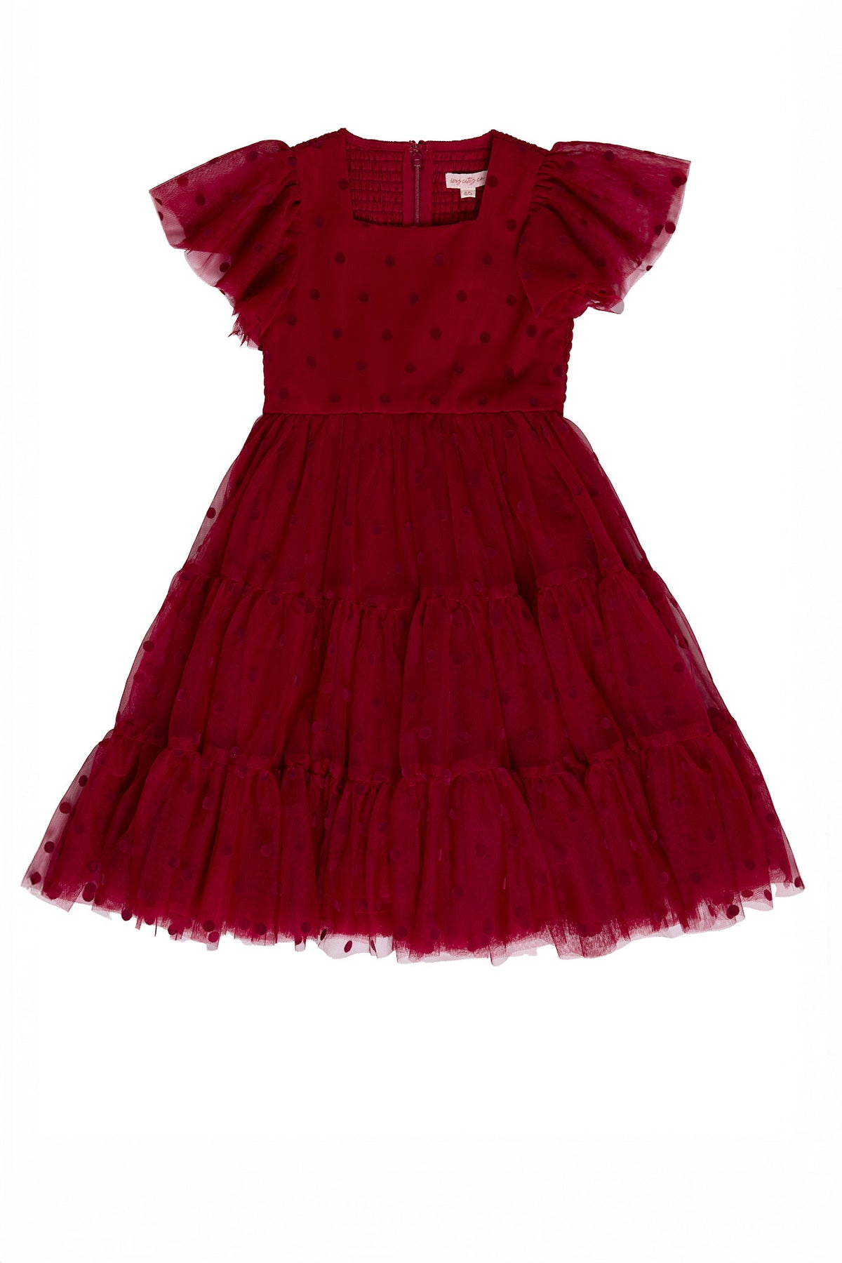 Red dress with ruffled sleeves on a white background