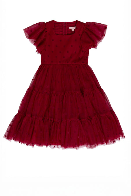 Red dress with ruffled sleeves on a white background
